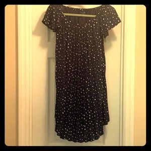 Navy and white polka dot dress